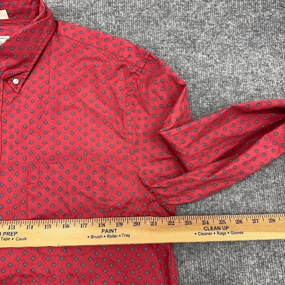 J.CREW Shirt Mens L Red Geometric 2‎ Ply 100% Cotton Slim Fit Button Up NEW $80